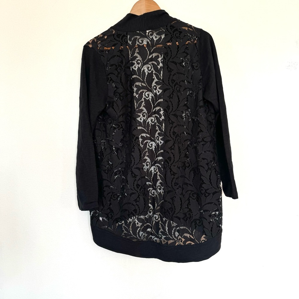 LOGO by Lori Goldstein Lace Open Front Slub Cardigan Sweater Sz M - Picture 10 of 13